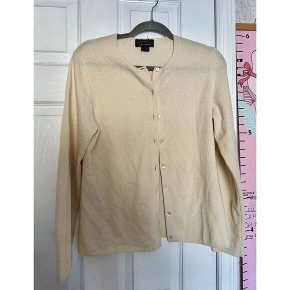 Charter Club 2ply Cashmere Cream White Cardigan Womens Medium - Picture 1 of 7